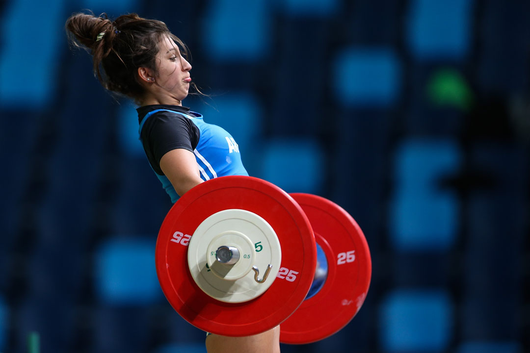 RIO DE JANEIRO, BRAZIL - APRIL 08: Joana Palacios of Argentina competes in the women's 63kg weightlifting competition as a test event for 2016 Rio Olympics at the Olympic Park on April 8, 2016 in Rio de Janeiro, Brazil. (Photo by Buda Mendes/Getty Images)