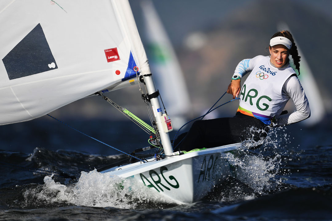 RIO DE JANEIRO, BRAZIL - AUGUST 13: Lucia Falasca of Argentina competes in the Women's Laser Radial class on Day 8 of the Rio 2016 Olympic Games at the Marina da Gloria on August 13, 2016 in Rio de Janeiro, Brazil. (Photo by Laurence Griffiths/Getty Images)